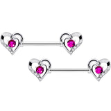 14G 9/16 Pink Gem Heart Valetines Day Barbell Nipple Ring Set