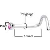 20G Pink 2mm Grade 23 Titanium Press Fit Left Side Nose Screw
