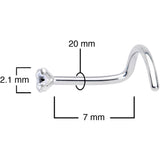 20G 5/16 Clear 2mm CZ Gem Grade 23 Titanium Left Side Nose Screw