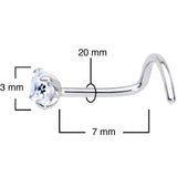 20G 7mm Clear 3mm CZ Gem Grade 23 Titanium Left Nose Ring Screw