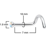 18G 7mm White 2mm Synthetic Opal Titanium Left Nose Ring Screw