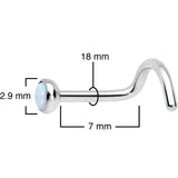 18G 7mm White 3mm Synthetic Opal Titanium Left Nose Ring Screw