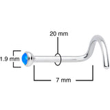 20G 7mm Blue 2mm Synthetic Opal Titanium Left Nose Ring Screw