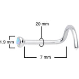 20G 7mm White 2mm Synthetic Opal Titanium Left Nose Ring Screw