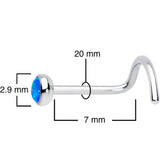 20G 7mm Blue 3mm Synthetic Opal Titanium Left Nose Ring Screw