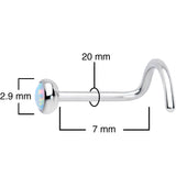 20G 7mm White 3mm Synthetic Opal Titanium Left Nose Ring Screw