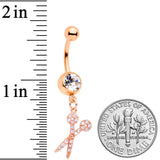 Clear CZ Gem Rose Gold Tone Shear Scissors Dangle Belly Ring