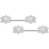 14G 9/16 Clear CZ Gem Lotus Flower Nipple Ring Set