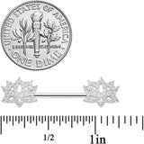 14G 9/16 Clear CZ Gem Lotus Flower Nipple Ring Set