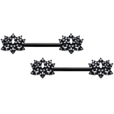 14G 9/16 Clear CZ Gem Black Lotus Flower Nipple Ring Set