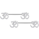 14G 9/16 Clear CZ Gem Amazing Om Barbell Nipple Ring Set