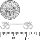 14G 9/16 Clear CZ Gem Amazing Om Barbell Nipple Ring Set