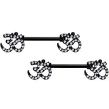 14G 9/16 Clear CZ Gem Black Amazing Om Barbell Nipple Ring Set