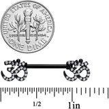 14G 9/16 Clear CZ Gem Black Amazing Om Barbell Nipple Ring Set