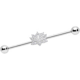 14G Clear CZ Gem Lotus Flower Industrial Barbell 38mm