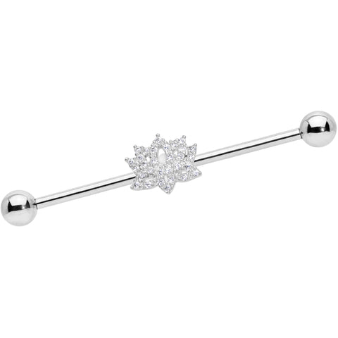 14G Clear CZ Gem Lotus Flower Industrial Barbell 38mm