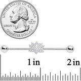 14G Clear CZ Gem Lotus Flower Industrial Barbell 38mm