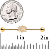 14G Clear CZ Gem Gold Tone Lotus Flower Industrial Barbell 38mm