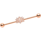 14G Clear CZ Gem Rose Gold Tone Lotus Industrial Barbell 38mm