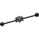 14G Clear CZ Gem Black Lotus Flower Industrial Barbell 38mm