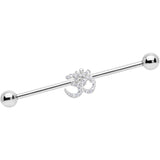 14G Clear CZ Gem Amazing Om Industrial Barbell 38mm