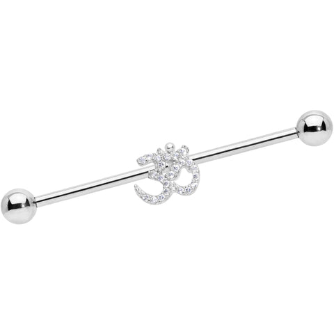 14G Clear CZ Gem Amazing Om Industrial Barbell 38mm