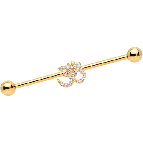 14G Clear CZ Gem Gold Tone Amazing Om Industrial Barbell 38mm