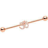14G Clear CZ Gem Rose Gold Hue Amazing Om Industrial Barbell 38mm