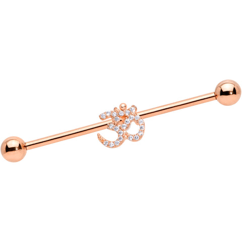 14G Clear CZ Gem Rose Gold Hue Amazing Om Industrial Barbell 38mm