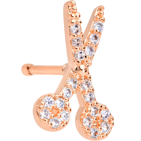 20G 1/4 Clear CZ Gem Rose Gold Tone Shear Scissors Nose Bone