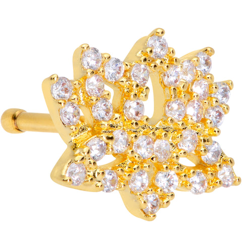 20G 1/4 Clear CZ Gem Gold Tone Lotus Flower Nose Bone