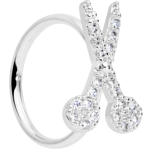 18G 3/8 Clear CZ Gem Shears Scissors Nose Hoop