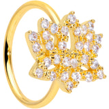 18G 3/8 Clear CZ Gem Gold Tone Lotus Flower Nose Hoop