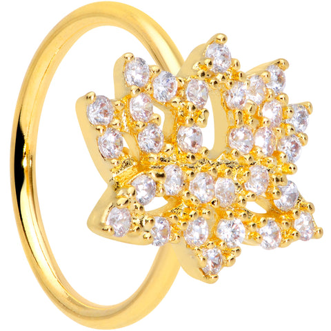 18G 3/8 Clear CZ Gem Gold Tone Lotus Flower Nose Hoop