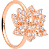 18G 3/8 Clear CZ Gem Rose Gold Tone Lotus Flower Nose Hoop