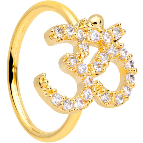 18G 3/8 Clear CZ Gem Gold Tone Amazing Om Nose Hoop