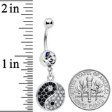 Clear Black Gem Yin Yang Dangle Belly Ring