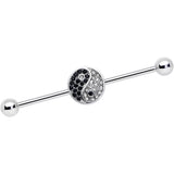 14G Clear Black Gem Yin Yang Industrial Barbell 38mm
