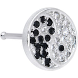 20G 1/4 Clear Black CZ Gem Yin Yang Nose Bone