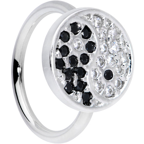 18G 3/8 Clear Black CZ Gem Yin Yang Nose Hoop