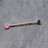 14G Clear Gem Gold Tone Bird Flower Industrial Barbell 38mm