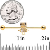 14G Clear Gem Gold Tone Ritzy Robot Industrial Barbell 38mm
