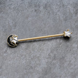 14G Clear CZ Gem Gold Hue Star Black Moon Industrial Barbell 38mm