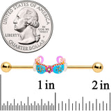 14G Aqua Pink Gem Gold Tone Bikini Top Industrial Barbell 38mm