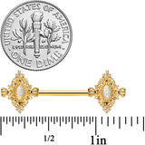 14G 9/16 White Synthetic Opal Gold Tone Barbell Nipple Ring Set