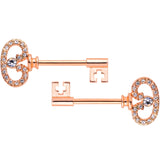 14G 9/16 Clear CZ Gem Rose Gold Tone Key Nipple Ring Set
