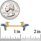 14G 5/8 Clear Gem Gold Tone Blue Bird Barbell Nipple Ring Set