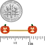 14G 5/8 Orange Gem Pumpkin Halloween Barbell Nipple Ring Set