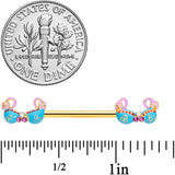 14G 5/8 Pink Gem Gold Tone Bikini Top Barbell Nipple Ring Set