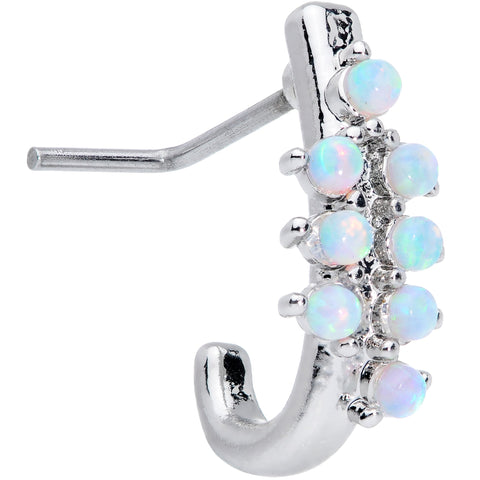20G 7mm White Synthetic Opal Ornate Faux Hoop L Shaped Nose Ring